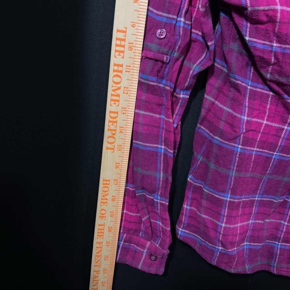 Op Ocean Pacific Women's Small 3/5 Pink & Gray Plaid Lightweight Flannel‎ Shirt - Picture 10 of 12
